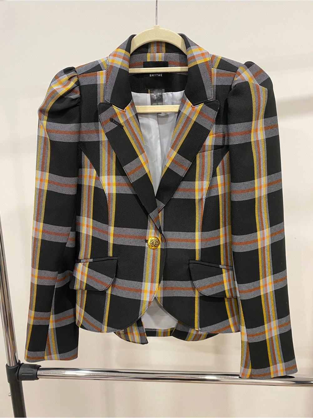 SMYTHE Black & Yellow Plaid Tailored Blazer